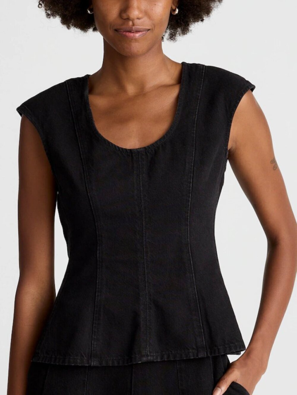 Madewell Airy Denim Seamed Scoopneck Top Black Size 0/XS NWT